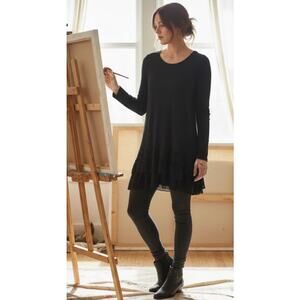 Dolan Left Coast Black Lace Hem Tunic Top S Small Lagenlook Anthropologie